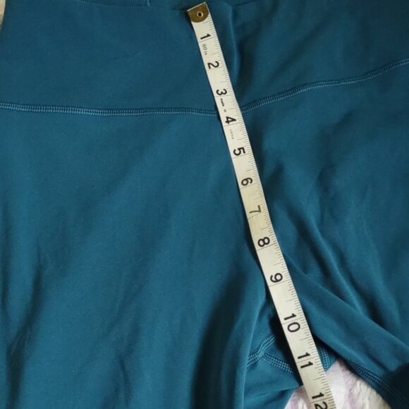 Peloton Teal Blue Green Yoga Waistband Back Pocket Activewear Gym Capri Large - Picture 7 of 10